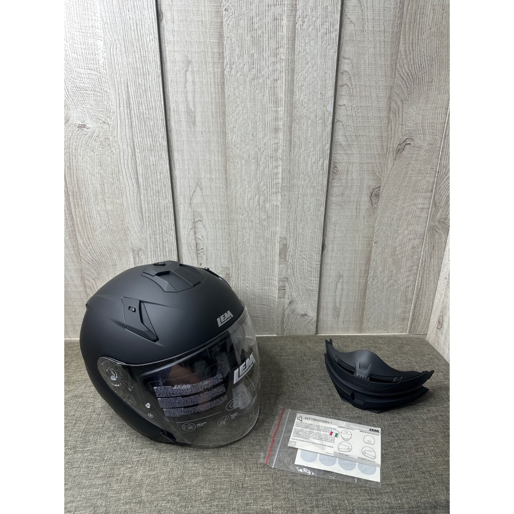 LEM Quick Matte Black Open Face Motorcycle Helmet DOT Certified Size L Sun Visor